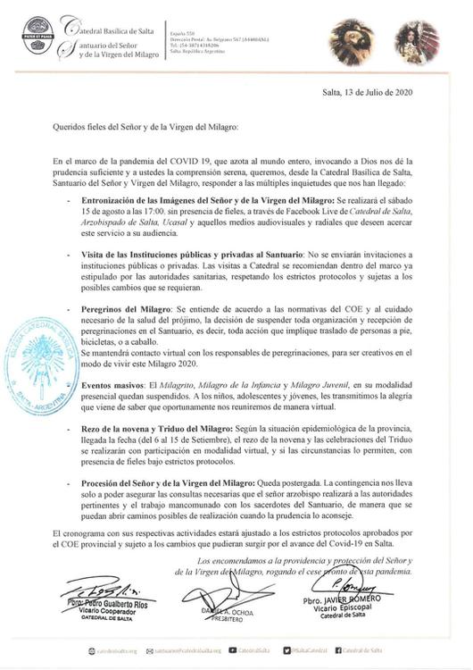 comunicado arzobispo